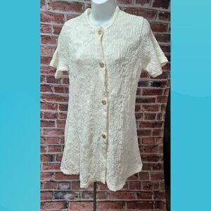 Seaside Resort Wear Vintage 90s Mini Dress Large Floral Ribbed Button Down